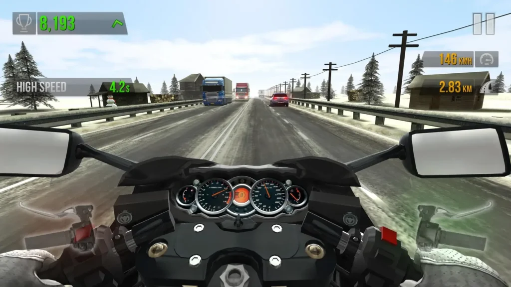 Screenshot of Traffic Rider game showing bike racing on a highway.