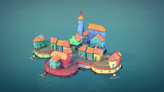  An idyllic island town with curvy streets, colorful houses, and serene canals built in Townscaper.