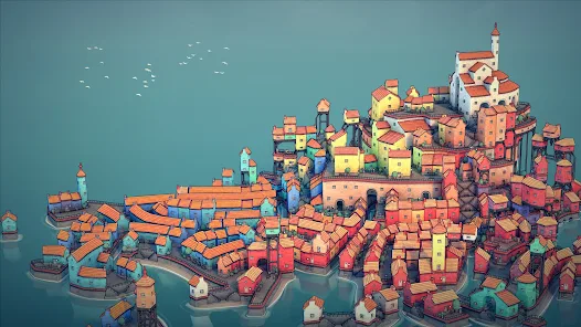  An idyllic island town with curvy streets, colorful houses, and serene canals built in Townscaper.