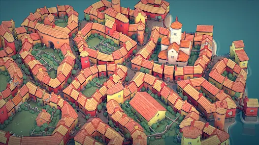  An idyllic island town with curvy streets, colorful houses, and serene canals built in Townscaper.