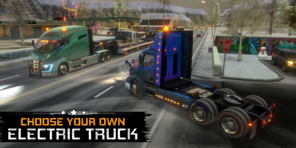 A realistic truck navigating through stunning American landscapes in Truck Simulator USA MOD APK.